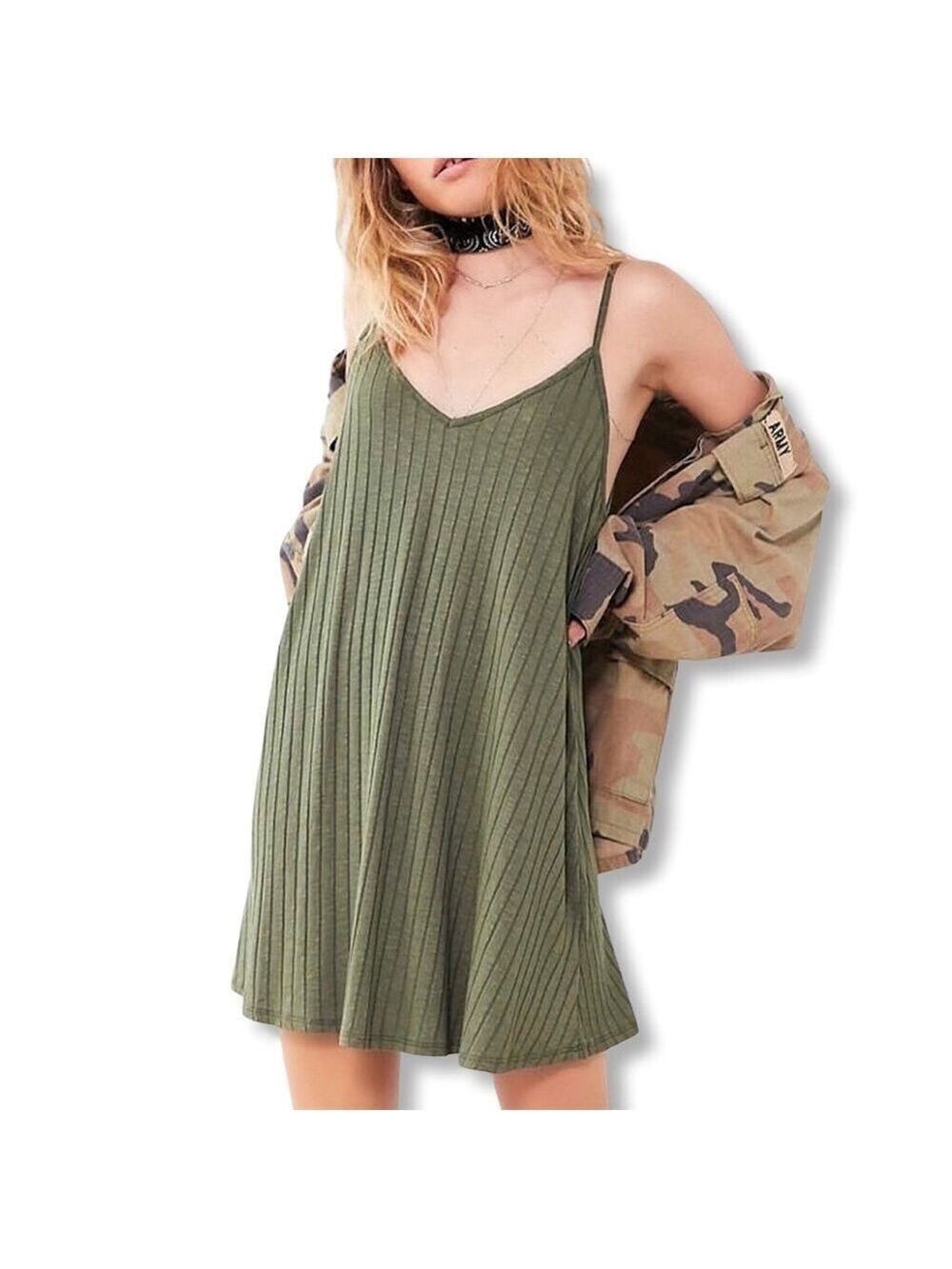 UO Silence + Noise Wide Ribbed Knit Slip Dress
